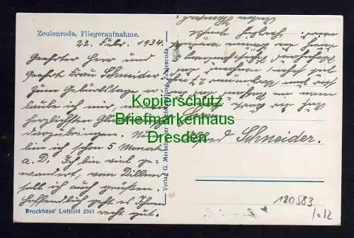 120583 AK Zeulenroda Fotokarte 1934 Fliegeraufnahme Brockhaus Luftbild