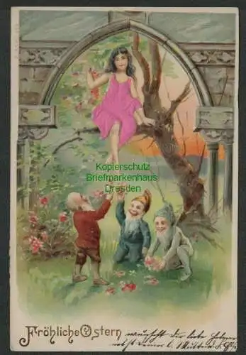 137583 AK Künstlerkarte Fröhliche Ostern Zwerg Mädchen 1904