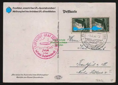 B12792 DR Deutsches Reich Postkarte 1938 Luftschiff Graf Zeppelin Sudetenland