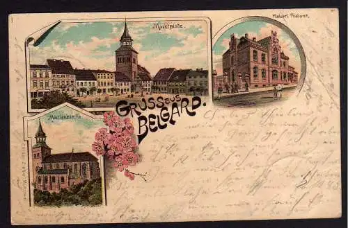 79282 Ansichtskarte Białogard Belgard an der Persante Kaiserl. Postamt 1898 Marienkirche