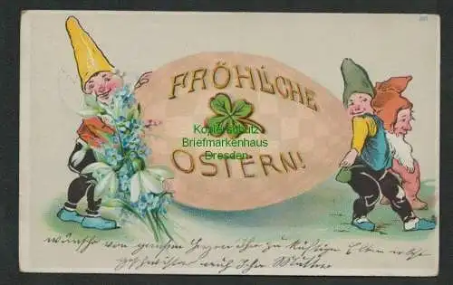 137582 AK Künstlerkarte Fröhliche Ostern Zwerg Glücksklee 1904 Schneeglöckchen