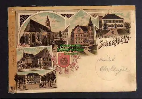 135165 Ansichtskarte Bad Sobernheim Litho 1899 Kirche Stadthaus Progymnasium Fuchs Haus