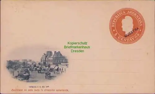 B17183 Argentinien Republica Argentina Ganzsache Muster um 1900 Station Bahnhof