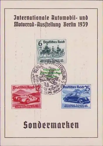 B17182 Gedenkblatt Internationale Automobil und Motorrad-Ausstellung Berlin 1939