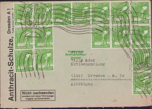 B17179 SBZ Brief Währungsreform Zehnfach Dresden N 25 Antracit Schulze an Kohlen