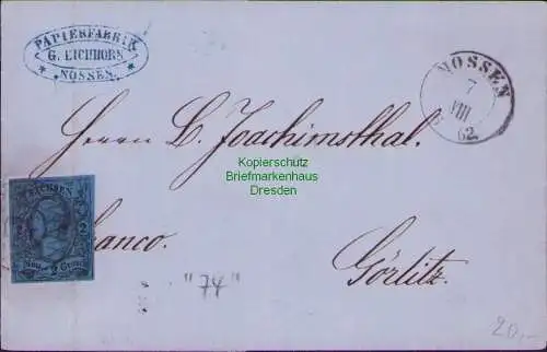 B17173 Sachsen Faltbrief Nossen 1862 Papierfabrik G. Eichhorn nach Görlitz