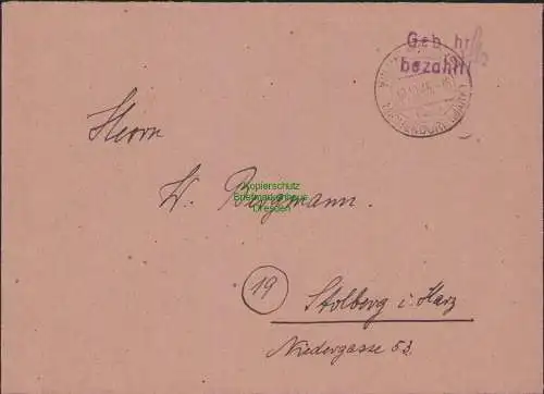 B17161 SBZ Brief Gebühr bezahlt Wilhelmshorst über Michendorf Mark 1945
