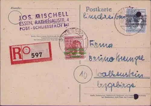 B17159 BAZ Postkarte Essen Einschreiben 7.7.48 1948 Währungsreform West nach W