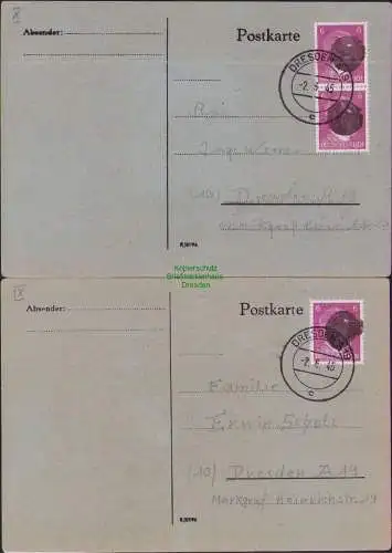 B17147 2x Postkarte Sächs. Schwärzung Dresden 2.6.45 1945