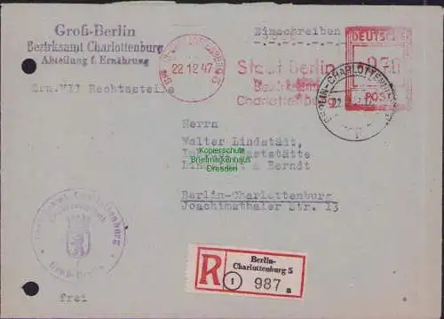 B17136 Brief Groß Berlin Bezirksamt Charlottenburg Freistempel 1947