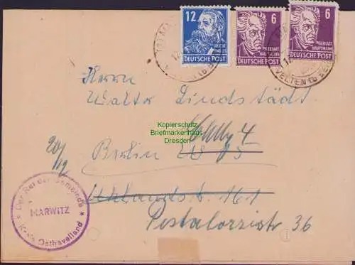 B17134 DDR Faltbrief 1949 Mahnzettel Gemeinde Marwitz Kreist Osthavelland