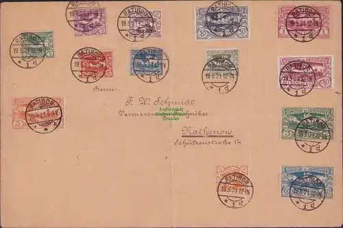 B17133 Oberschlesien Brief Ratibor 1921 13 Werte ex 13-29 nach Rathenow