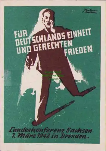 B17126 SBZ Reklame Propaganda Gedenkkarte Volkskongress Sachsen 1948