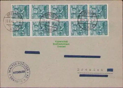 B17121 Brief SBZ Währungsreform Zehnfachfrankatur Dresden A32 30.6.48 1948 10x