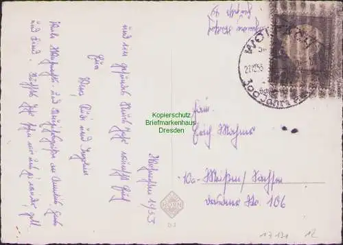 B17131 Postkarte Postkrieg DDR - BRD 21.12.53 1953 165 geschwärzt