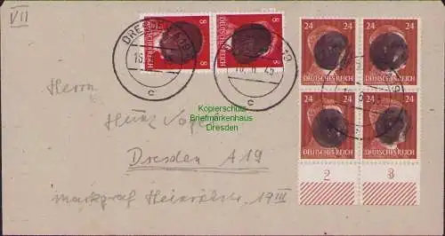 B17145 Brief Sächs. Schwärzung Dresden 6 Werte 16.6.45 1945 mit 4x 24 Pfennig VB
