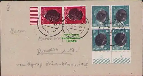B17144 Brief Sächs. Schwärzung Dresden 6 Werte 16.6.45 1945 mit 4x 16 Pfennig VB