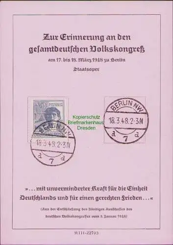 B17129 SBZ Gedenkblatt Landeskonferenz Volkskongress Berlin Staatsoper 1948