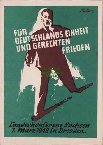 B17127 SBZ Reklame Propaganda Gedenkkarte Landeskonferenz Volkskongress Sachsen