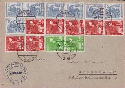 B17120 Brief SBZ Währungsreform Zehnfachfrankatur Dresden A32 30.6.48 1948