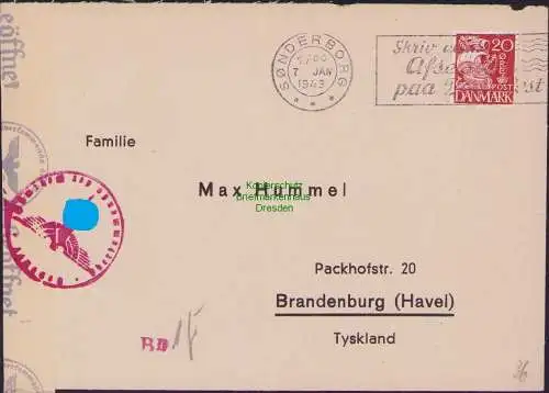 B17114 Brief Dänemark Sonderborg 1943 nach Brandenburg Havel OKW Zensur mit