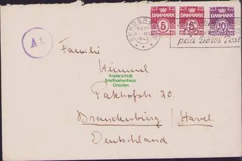 B17113 Brief Dänemark Sonderborg 1942 nach Brandenburg Havel Zensur Stempel A f