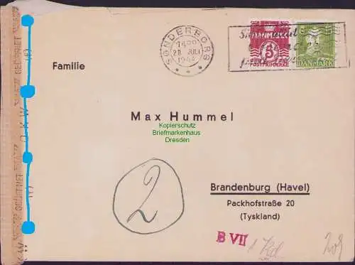 B17112 Brief Dänemark Sonderborg 1944 nach Brandenburg Havel OKW Zensur mit