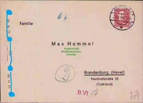 B17111 Brief Dänemark Sonderborg 1944 nach Brandenburg Havel OKW Zensur