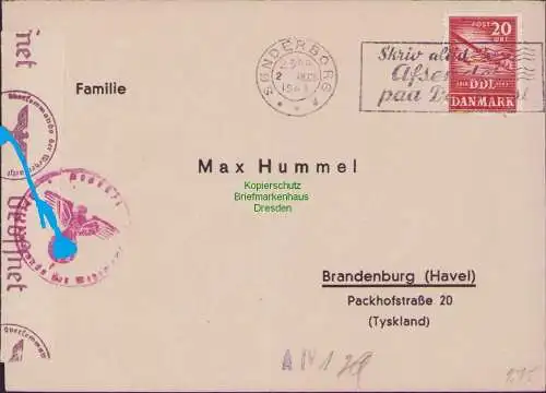 B17108 Brief Dänemark Sonderborg 1943 nach Brandenburg Havel OKW Zensur mit