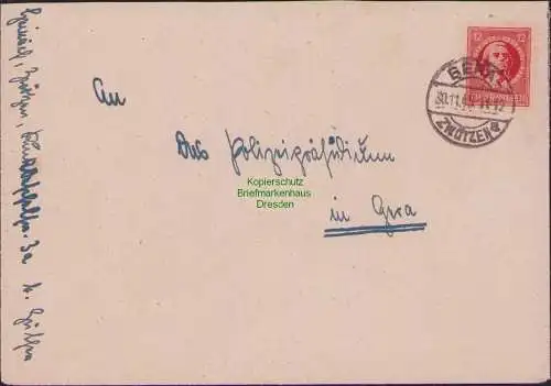 B17335 Brief SBZ Thüringen Gera Zwötzen an Polizeipräsidium Gera 1945