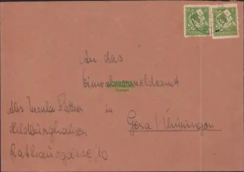 B17333 Brief SBZ Thüringen Hildburghausen  an Einwohnermeldeamt Gera 1945