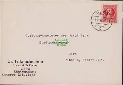 B17328 Brief SBZ Thüringen Ortsbrief an Stadtpolizeiamt Gera 1946 -7.2.46