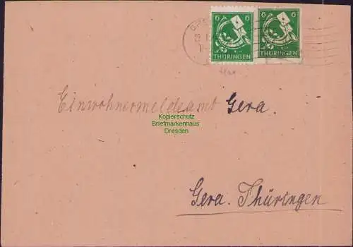 B17327 Brief SBZ Thüringen Ortsbrief an Einwohnermeldeamt Gera 1946 23.1.46