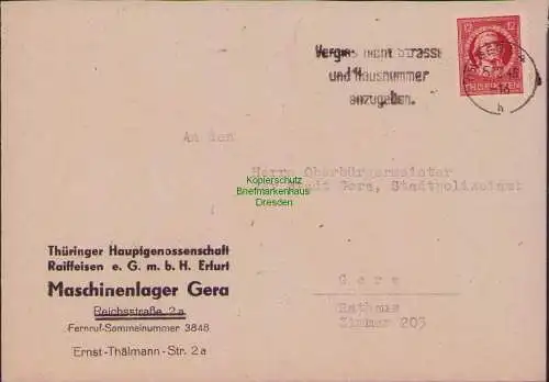 B17320 Brief SBZ Thüringen Ortsbrief an Stadtpolizeiamt Gera 1946