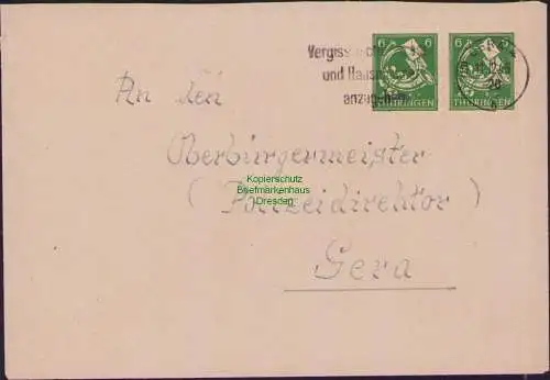 B17318 Brief SBZ Thüringen Ortsbrief an Polizeidirektor Gera 1945
