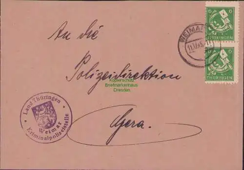 B17316 Brief SBZ Land Thüringen Weimar Kriminalpolizeistelle an Polizeidirektion
