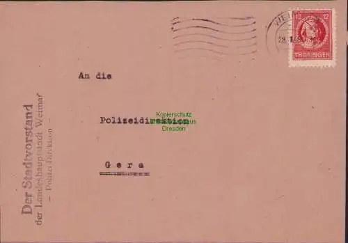 B17315 Brief SBZ Thüringen Weimar an Polizeidirektion Gera 1946