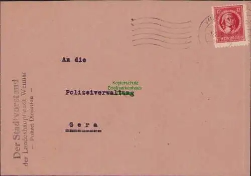 B17312 Brief SBZ Thüringen Weimar an Polizeiverwaltung Gera 1946