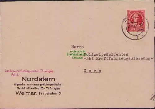 B17311 Brief SBZ Thüringen Weimar an KFZ Zulassungsstelle Gera 1945