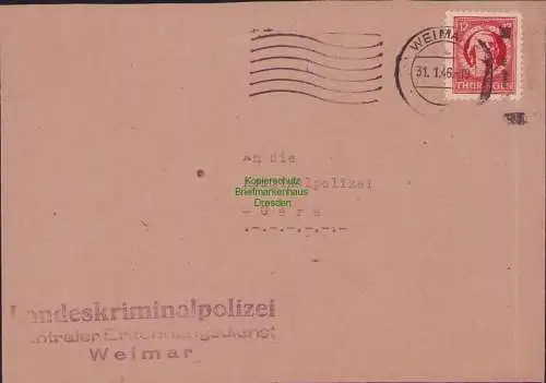 B17310 Brief SBZ Thüringen Landeskriminalpolizei Erkennungsdienst Weimar 1946