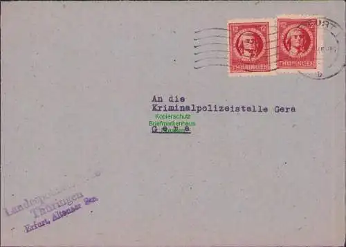 B17308 Brief SBZ Thüringen Erfurt an Kriminalpolizeistelle Gera 1946
