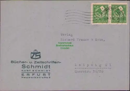 B17306 Brief SBZ Thüringen Bücher u. Zeitschriften Schmidt Erfurt n Leipzig 1946