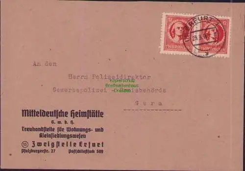 B17304 Brief SBZ Thüringen Mitteldeutsche Heimstätte Erfurt an Polizeidirektor