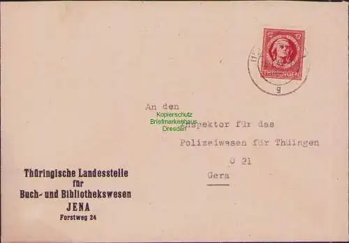 B17302 Brief SBZ Thüringen Jena an Inspektor für das Polizeiwesen Gera 1946