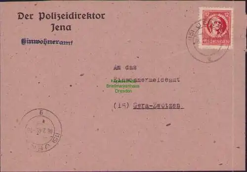 B17300 Brief SBZ Thüringen Der Polizeidirektor Jena an Einwohnermeldeamt Gera