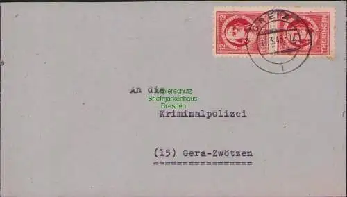 B17296 Brief SBZ Thüringen Greiz an Kriminalpolizei Gera Zwötzen 1946