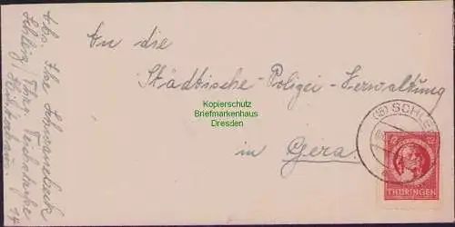 B17294 Brief SBZ Thüringen Schleiz an Städtische Polizei Verwaltung Gera 1946