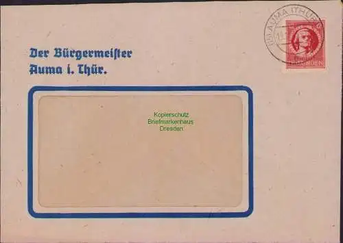 B17293 Brief SBZ Thüringen Der Bürgermeister Auma an Einwohnermeldeamt Gera 1945