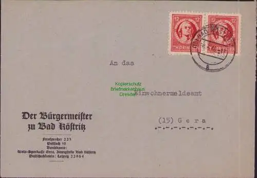 B17291 Brief SBZ Thüringen Der Bürgermeister Bad Köstritz an Einwohnermeldeamt