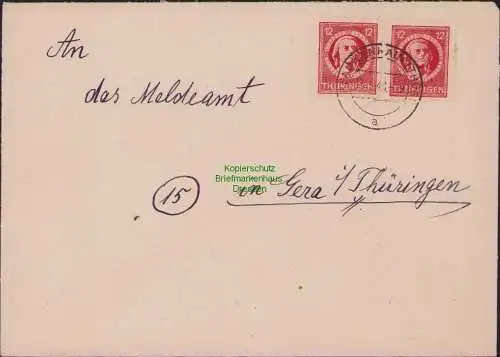 B17290 Brief SBZ Thüringen Blankenhain an Einwohnermeldeamt Gera 1946